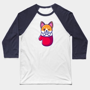 Cute Shiba Inu Dog Bite Bone In Glove Cartoon Baseball T-Shirt